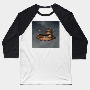 Gold and Red Fractal Floating City Baseball T-Shirt